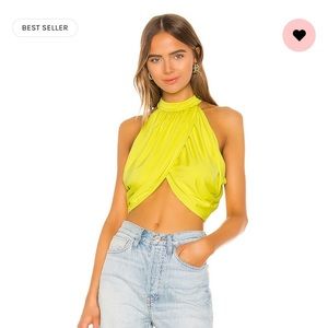 Superdown Neon Green/ Yellow draped crop top